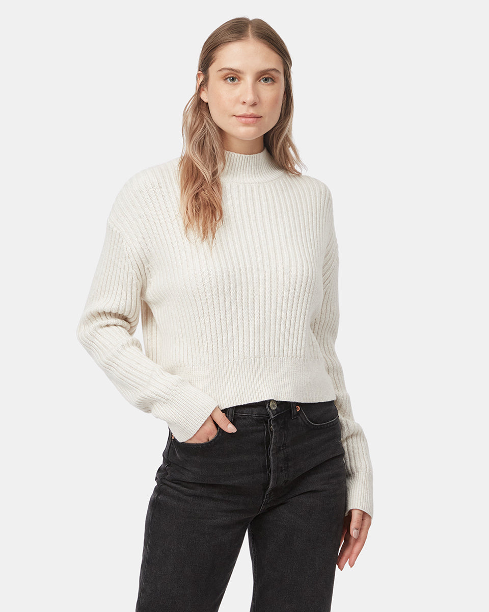 Tentree Women's Highline Rib Cropped Mock Neck - Oatmeal