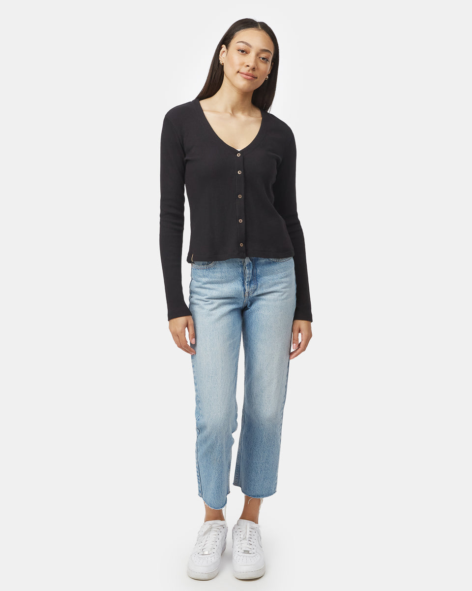 Tentree Women's Treewaffle Button Front - Meteorite Black