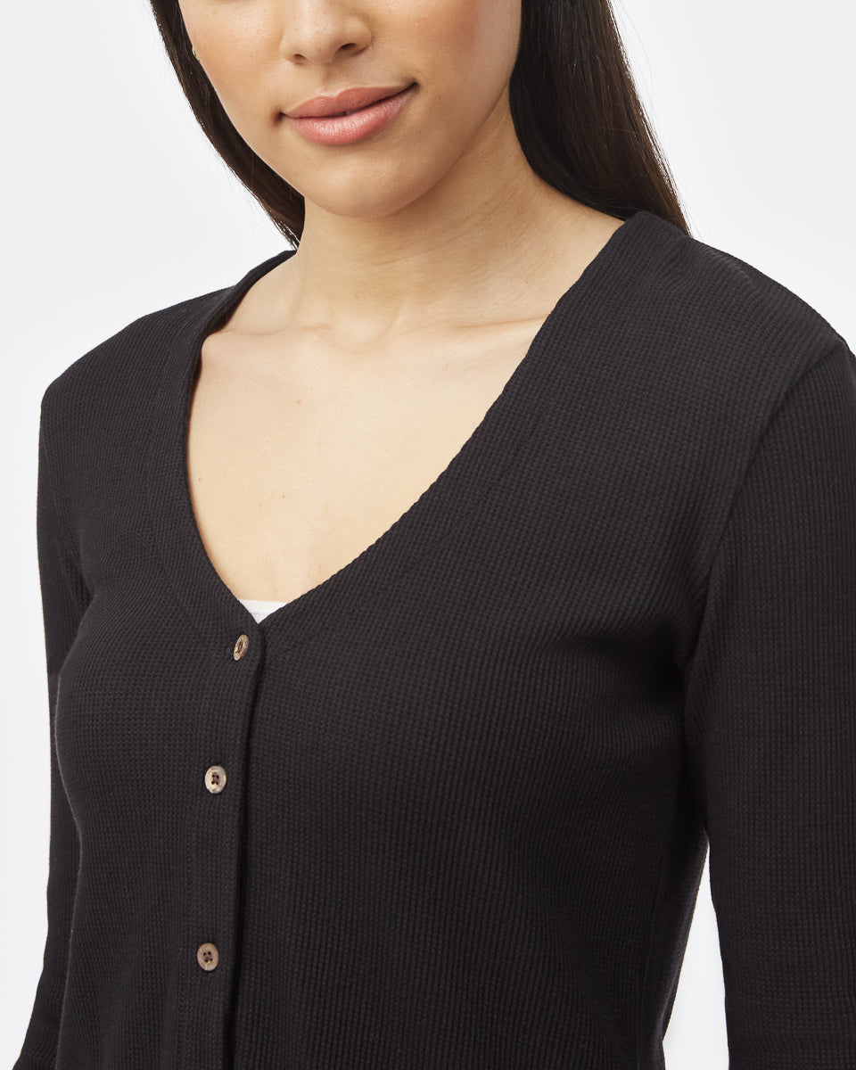 Tentree Women's Treewaffle Button Front - Meteorite Black
