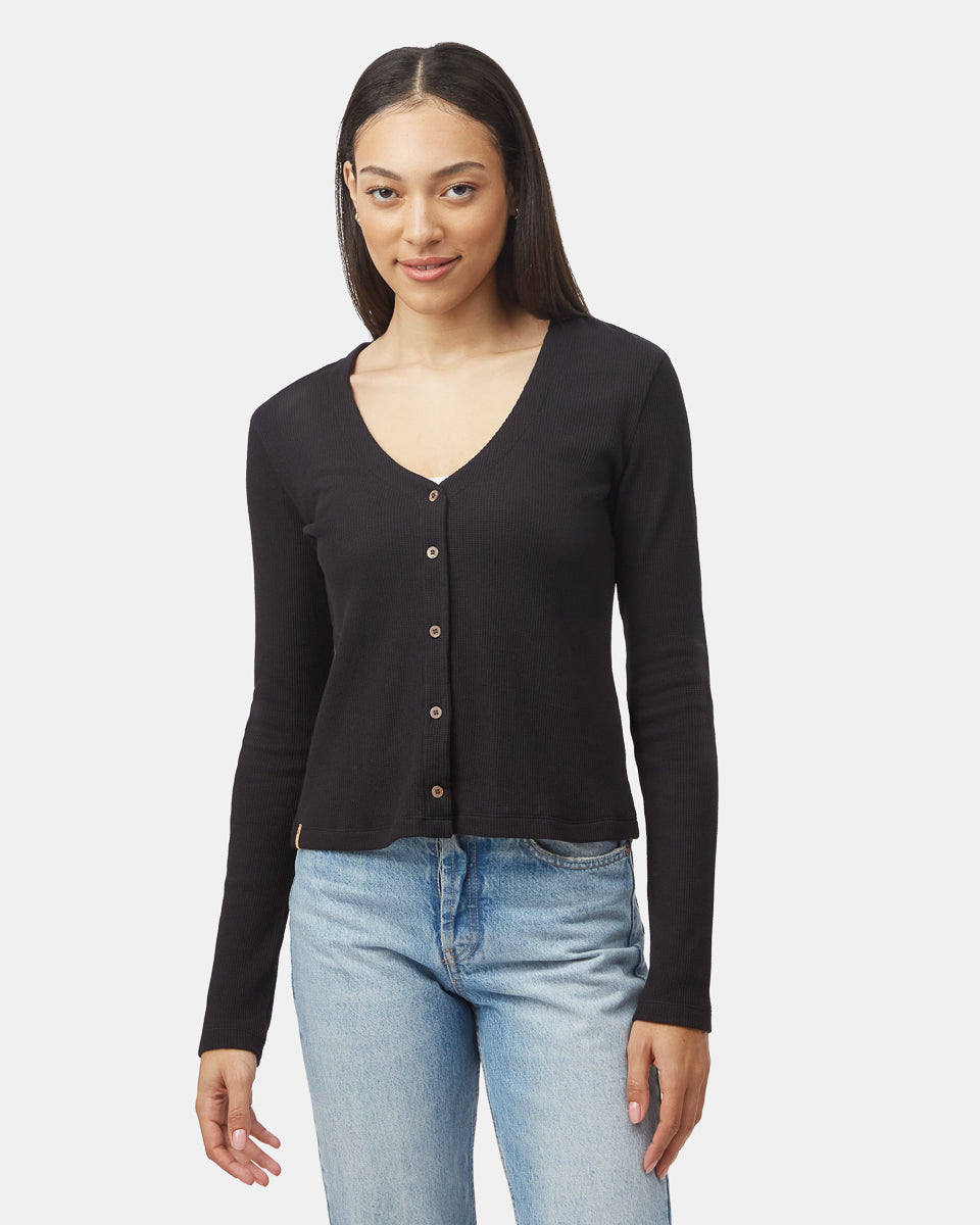 Tentree Women's Treewaffle Button Front - Meteorite Black