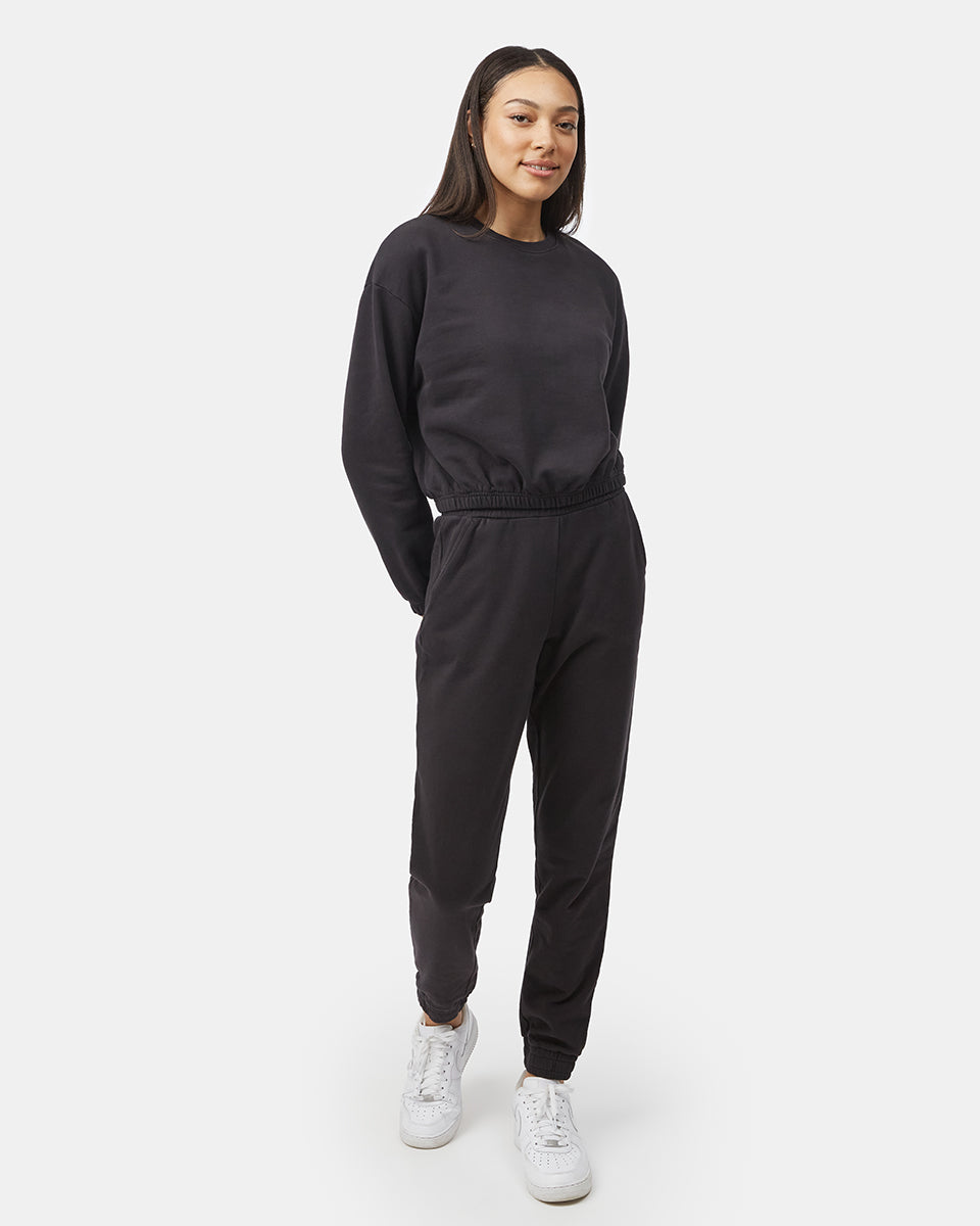 Tentree Women's Organic Cotton French Terry Elastic Hem Crew - Meteorite Black