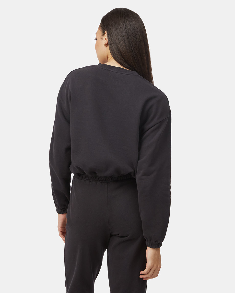 Tentree Women's Organic Cotton French Terry Elastic Hem Crew - Meteorite Black