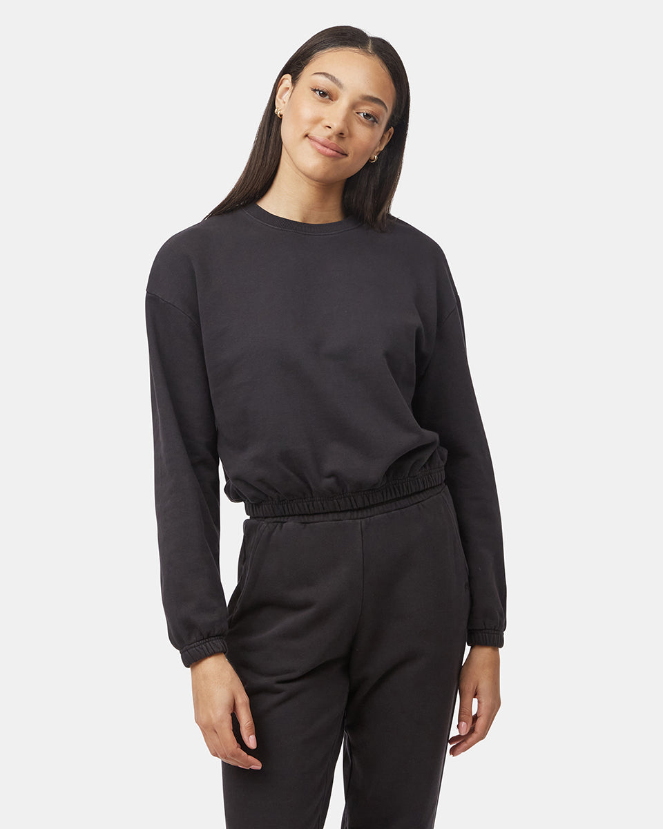Tentree Women's Organic Cotton French Terry Elastic Hem Crew - Meteorite Black