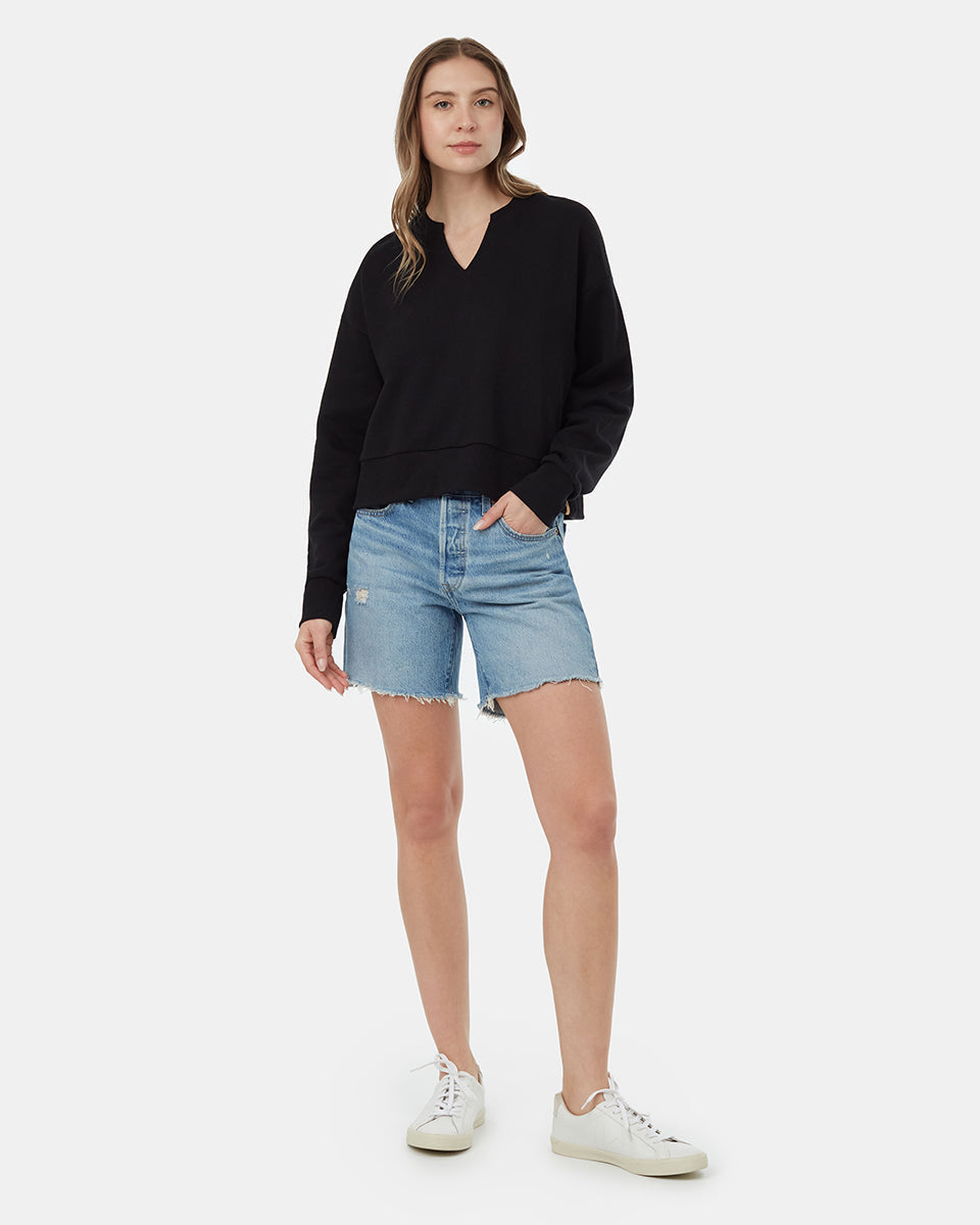 Tentree Women's TreeFleece Notch Neck Crew - Meteorite Black
