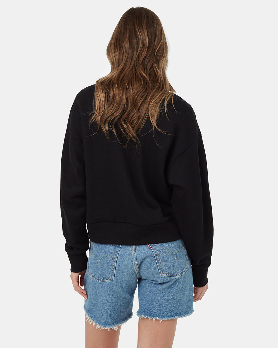 Tentree Women's TreeFleece Notch Neck Crew - Meteorite Black