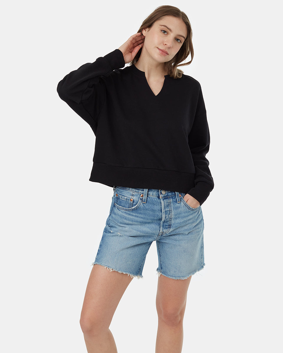 Tentree Women's TreeFleece Notch Neck Crew - Meteorite Black