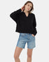 Tentree Women's TreeFleece Notch Neck Crew - Meteorite Black