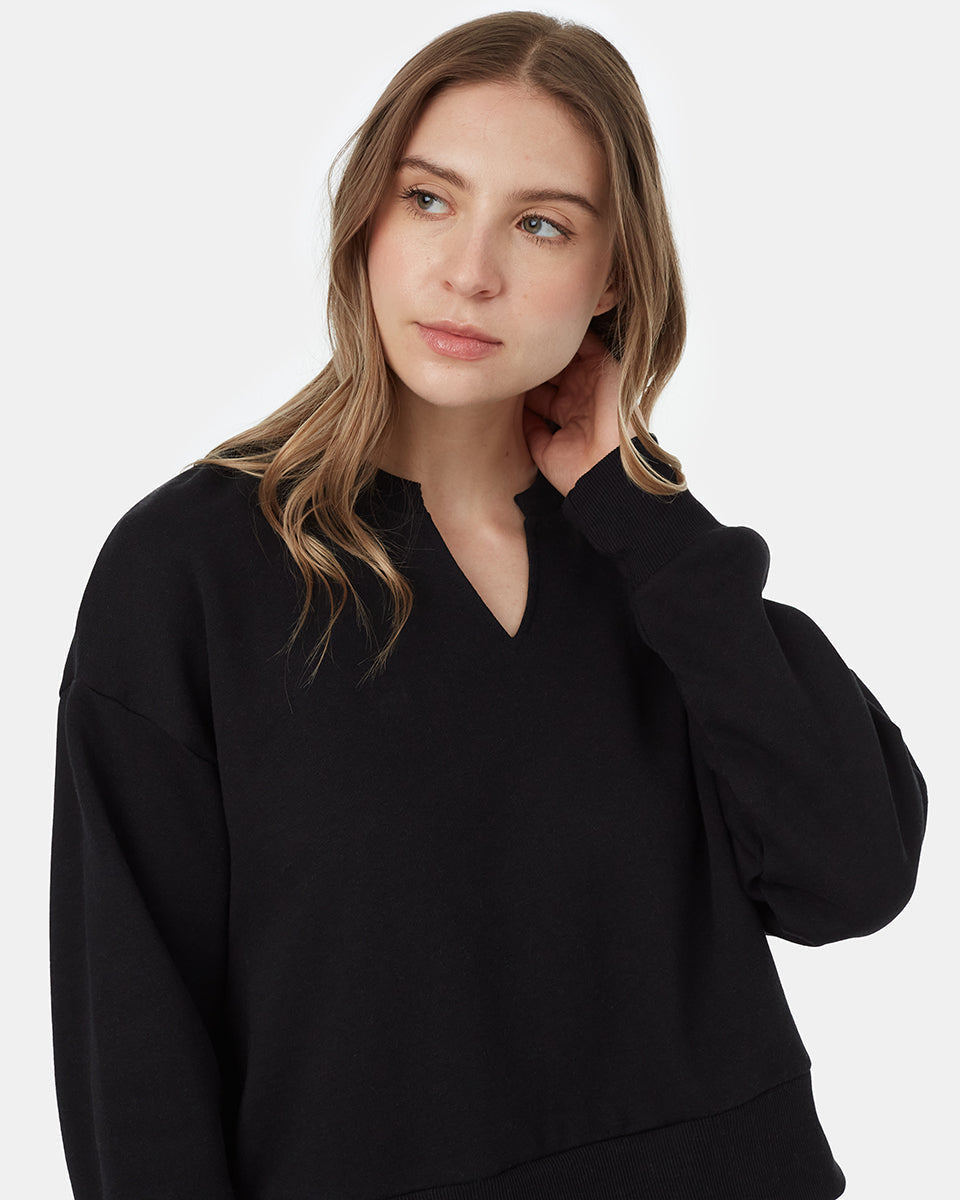 Tentree Women's TreeFleece Notch Neck Crew - Meteorite Black