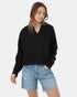 Tentree Women's TreeFleece Notch Neck Crew - Meteorite Black
