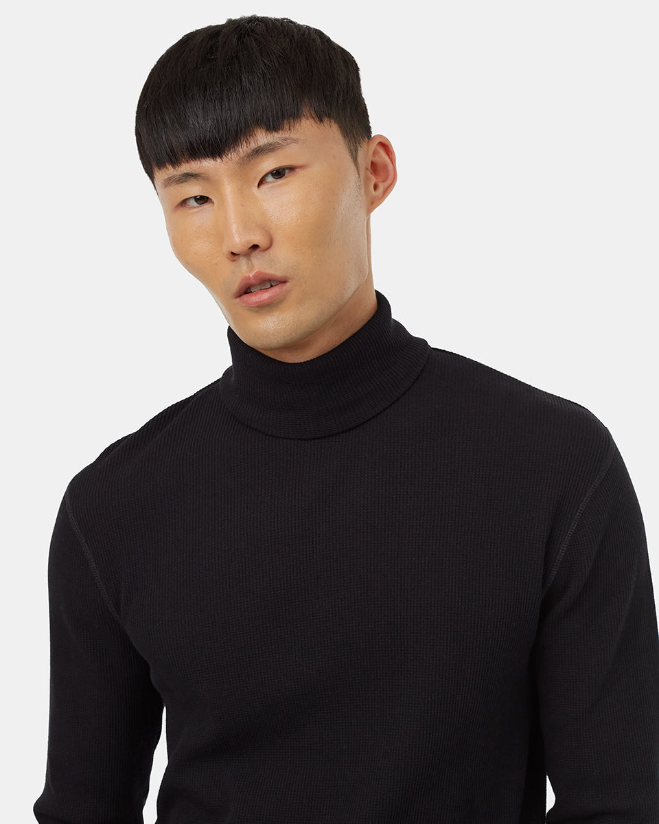 Tentree Men's TreeWaffle Turtleneck Longsleeve - Meteorite Black