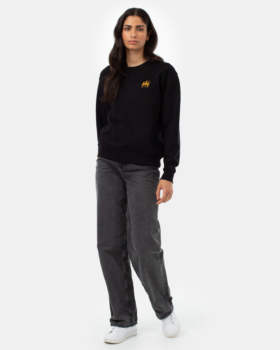 Tentree Women's TreeFleece Golden Spruce Forest Crew - Meteorite Black Gold Emb