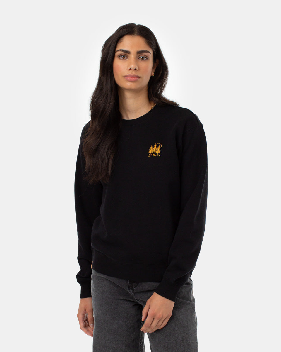 Tentree Women's TreeFleece Golden Spruce Forest Crew - Meteorite Black Gold Emb