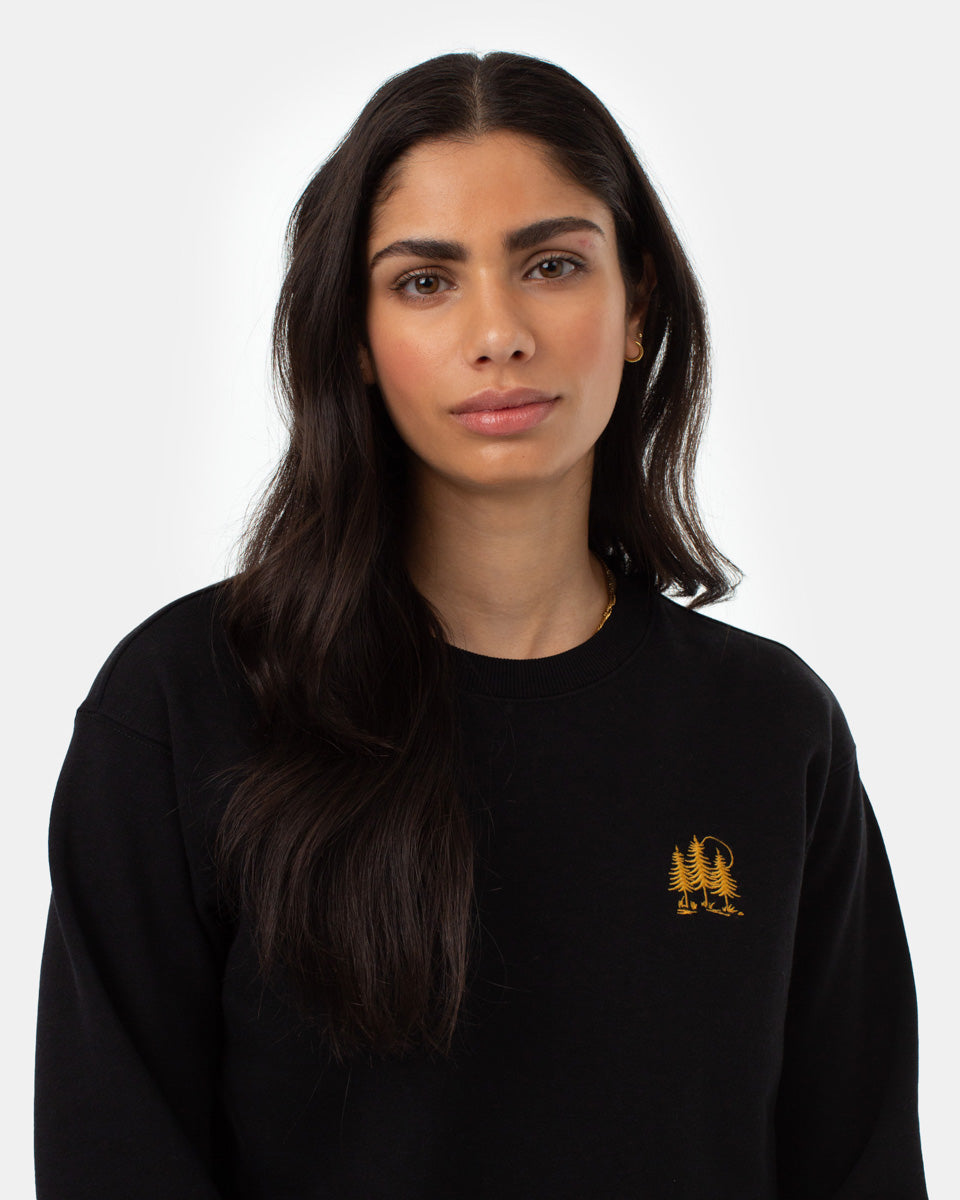 Tentree Women's TreeFleece Golden Spruce Forest Crew - Meteorite Black Gold Emb
