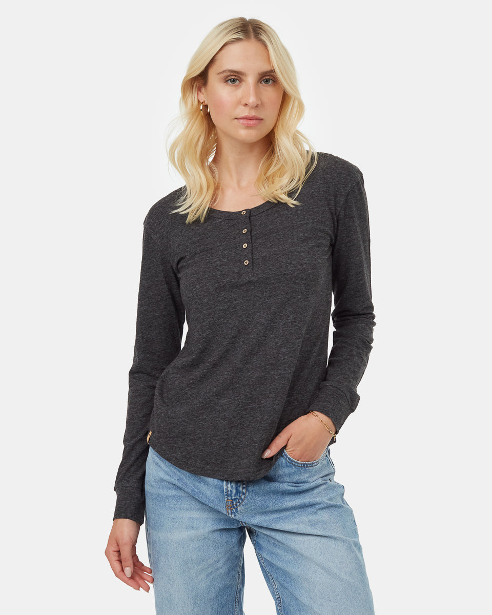 Tentree Hemp Henley Longsleeve - Meteorite Black Heather