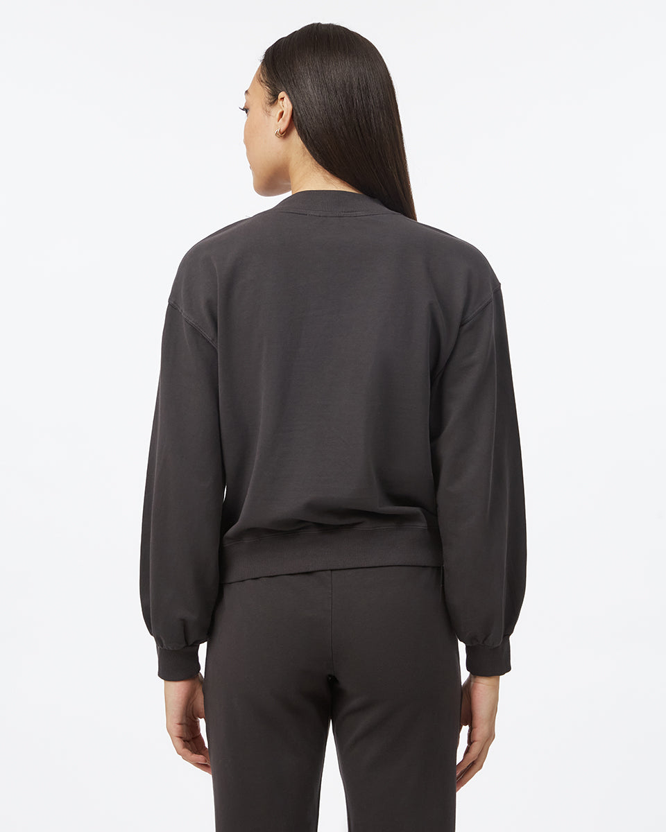 Tentree Women's French Terry V-Neck Balloon Sleeve - Meteorite Black
