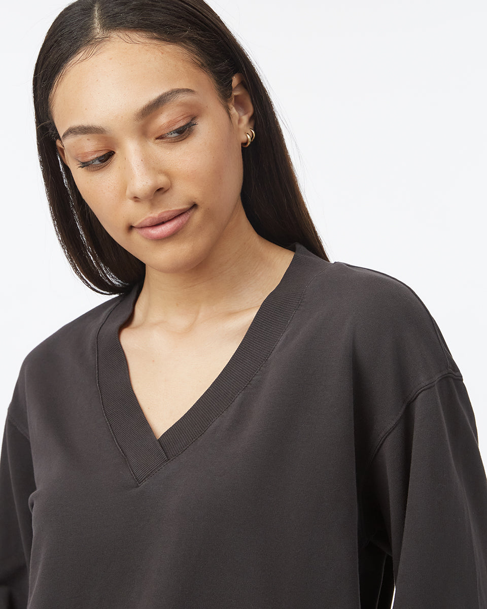 Tentree Women's French Terry V-Neck Balloon Sleeve - Meteorite Black