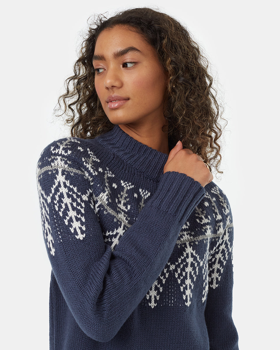 Tentree Women's Highline Wool Intarsia Sweater - Dress Blue Oatmeal