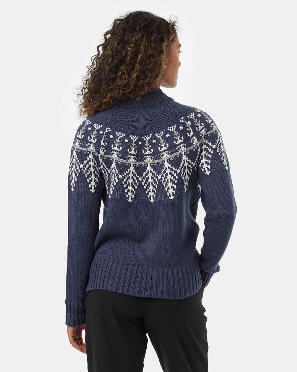 Tentree Women's Highline Wool Intarsia Sweater - Dress Blue Oatmeal