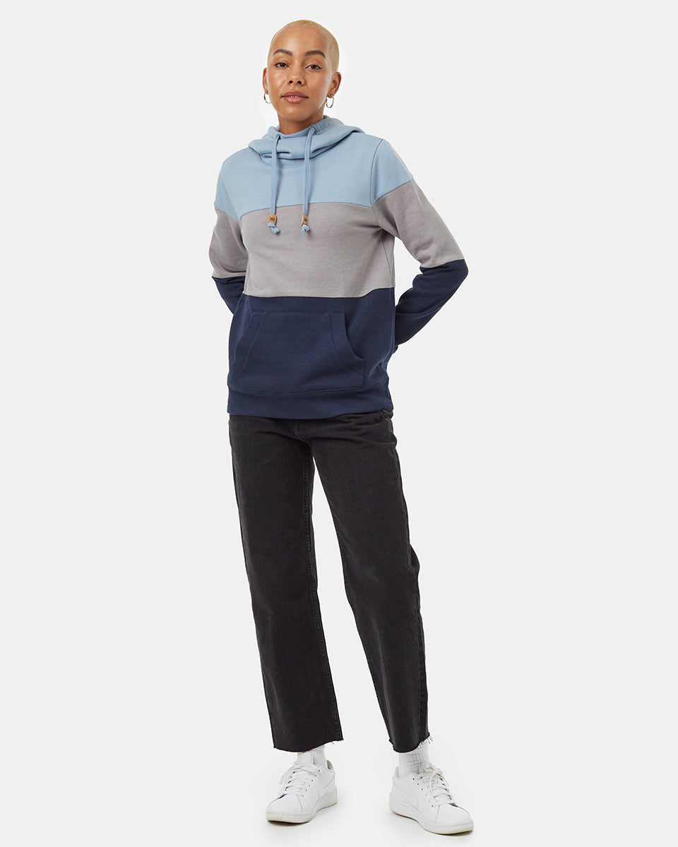 Tentree Women's Blocked Banshee Hoodie - Sea Ice Zinc Dress Blue