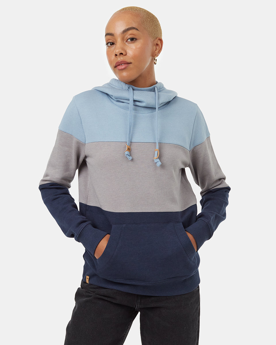 Tentree Women's Blocked Banshee Hoodie - Sea Ice Zinc Dress Blue