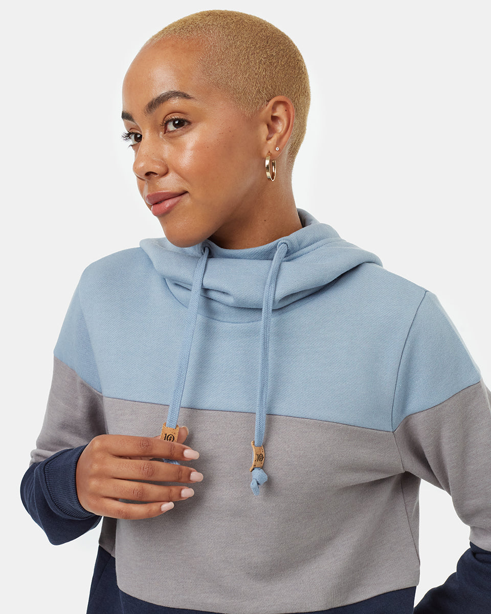 Tentree Women's Blocked Banshee Hoodie - Sea Ice Zinc Dress Blue