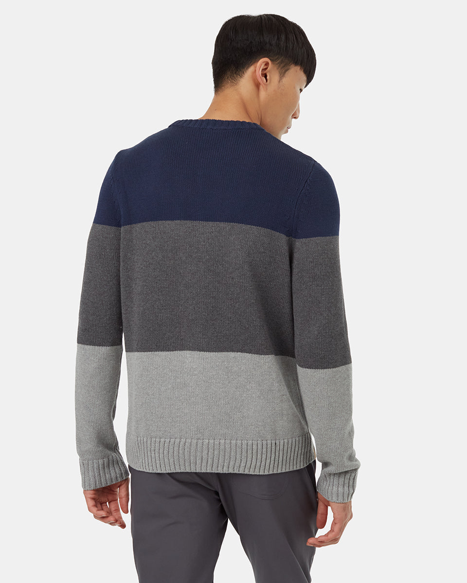 Tentree Men's Highline Blocked Crew Sweater - Dress Blue Dark Grey Heather Grey Heather