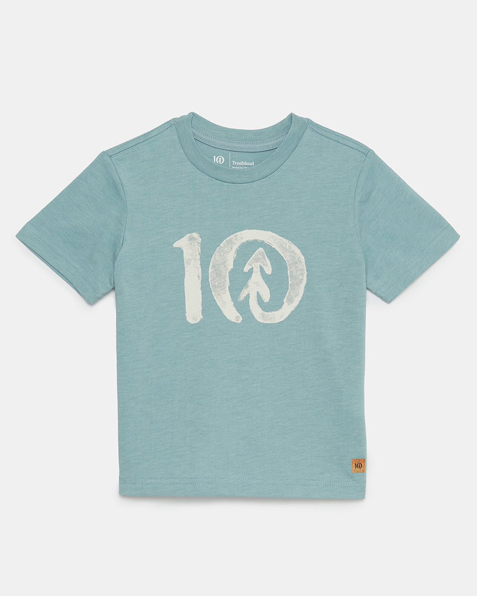 Tentree Kids Watercolour Ten T-Shirt - Tourmaline Blue Heather Cloud White