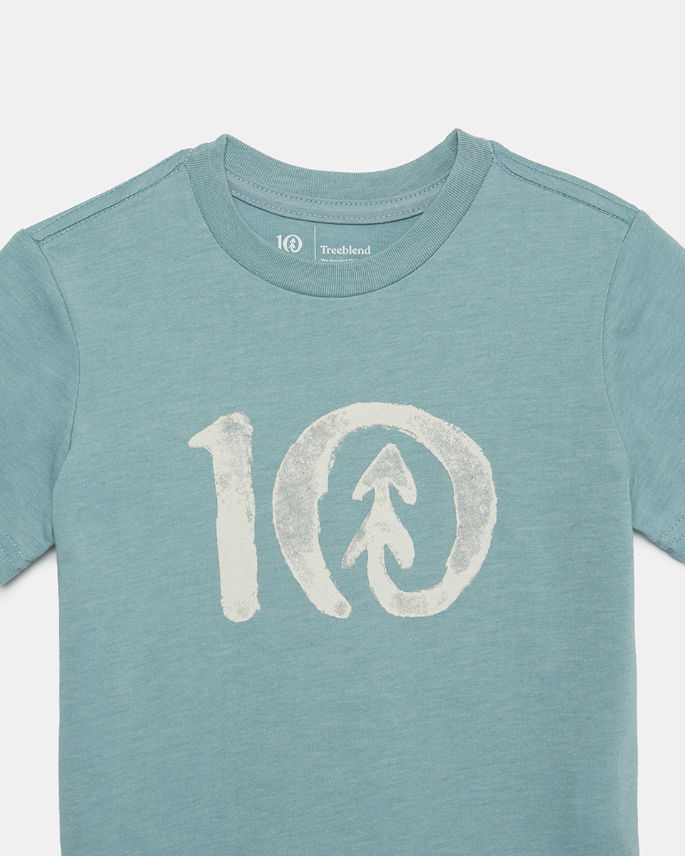 Tentree Kids Watercolour Ten T-Shirt - Tourmaline Blue Heather Cloud White