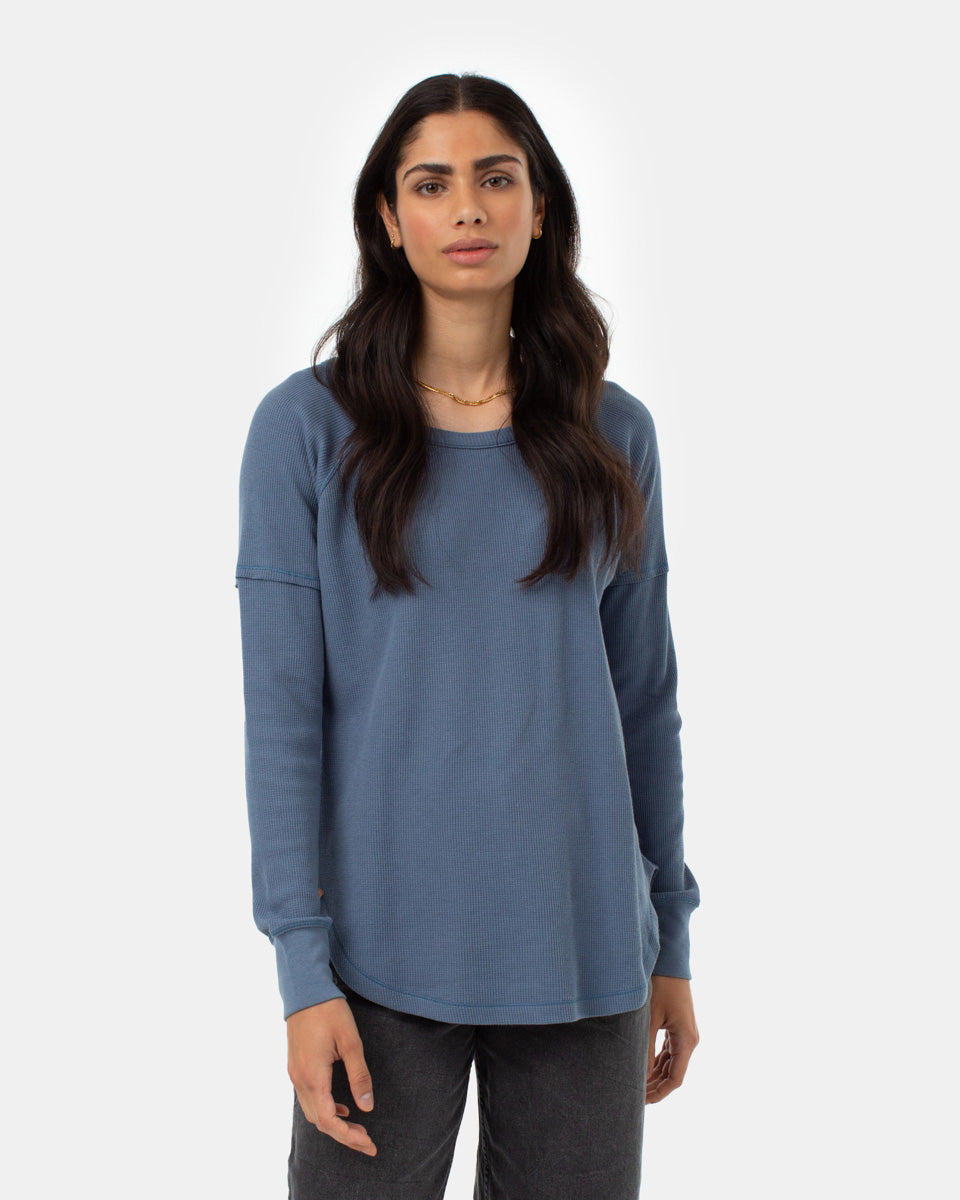 Tentree Women's TreeWaffle Crew Longsleeve - Vintage Blue