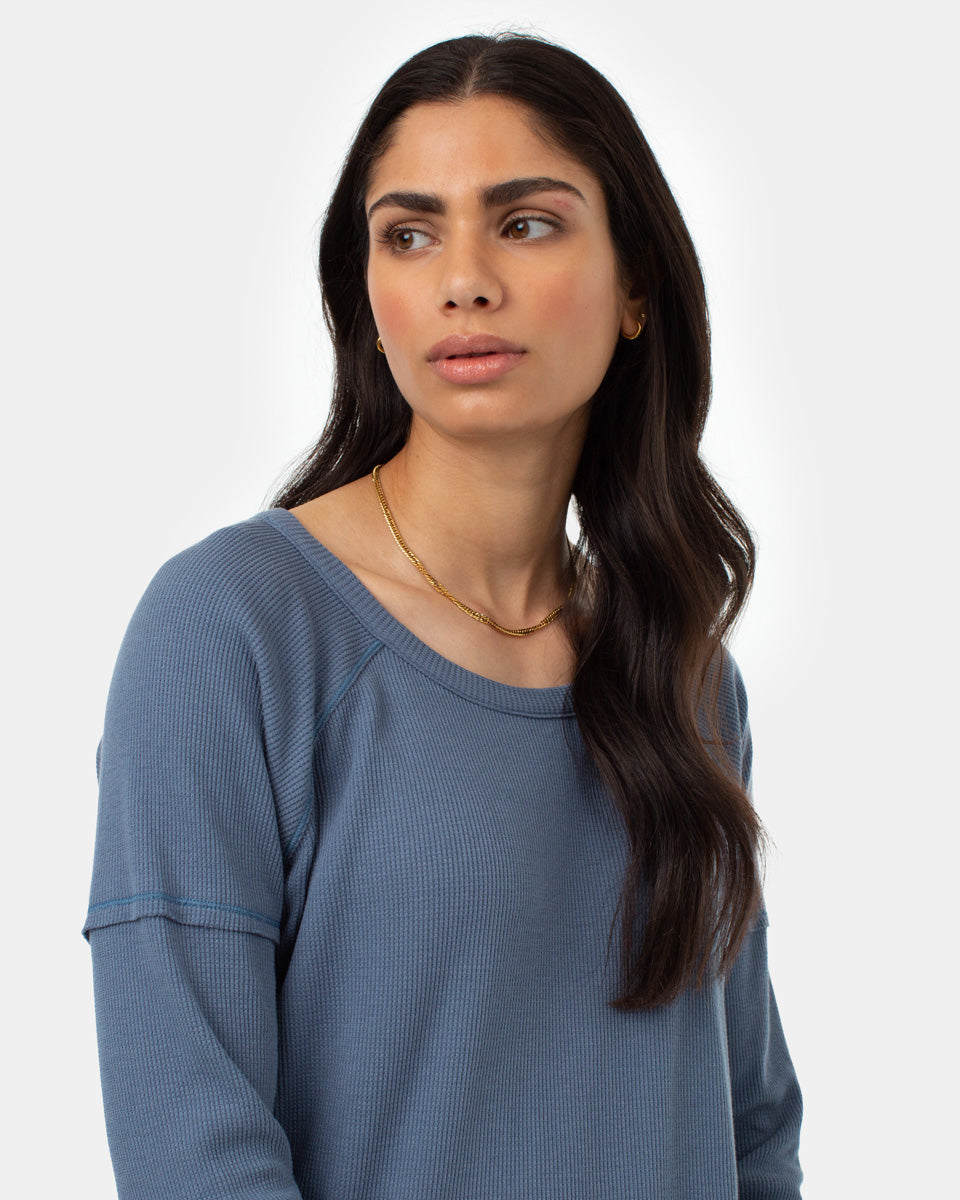 Tentree Women's TreeWaffle Crew Longsleeve - Vintage Blue