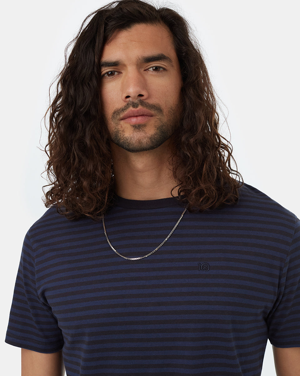 Tentree Men's Organic Cotton Embroidered Ten T-Shirt - Dress Blue Dark Navy Mood Indigo