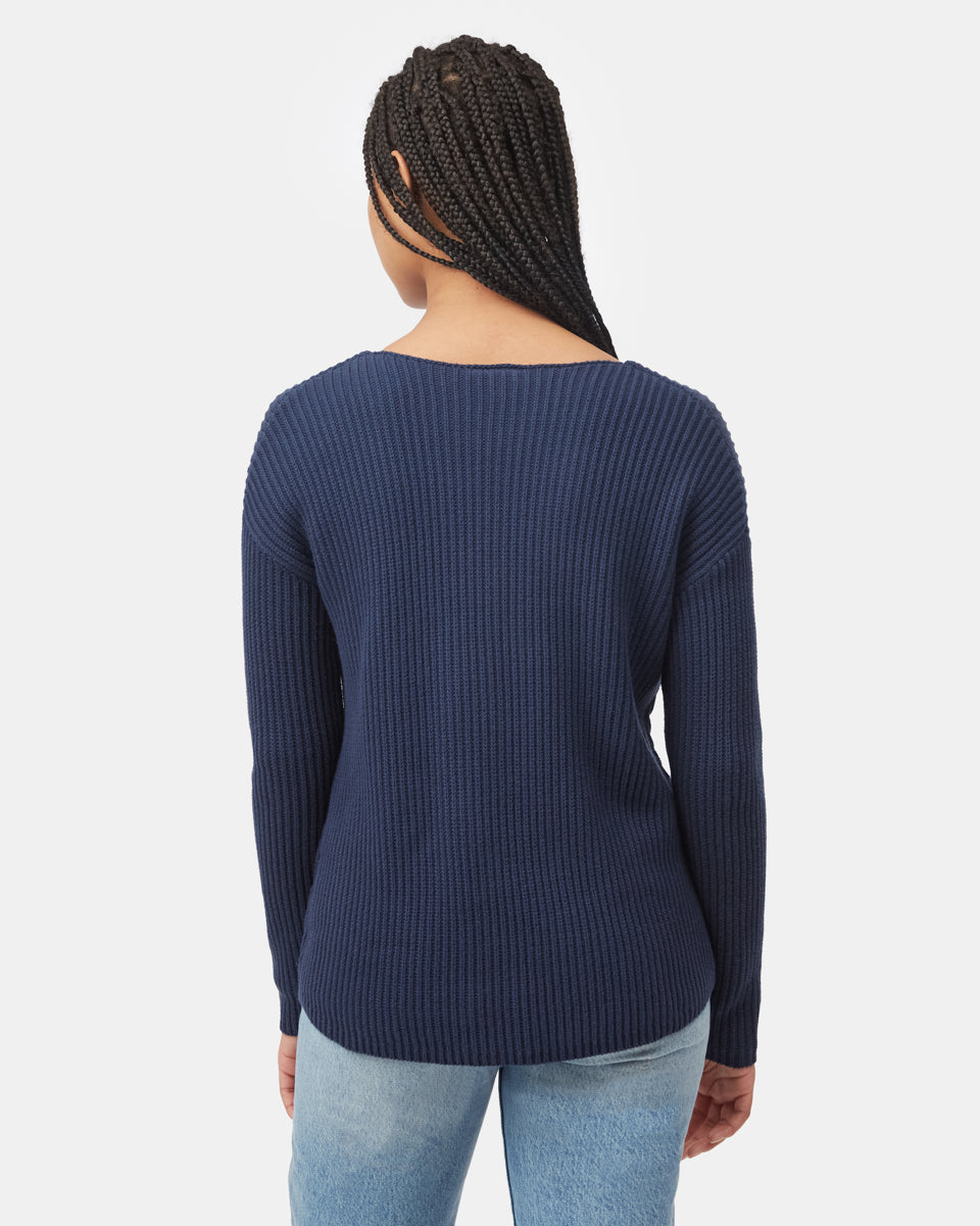 Tentree Women's Highline V-Neck Sweater - Dress Blue
