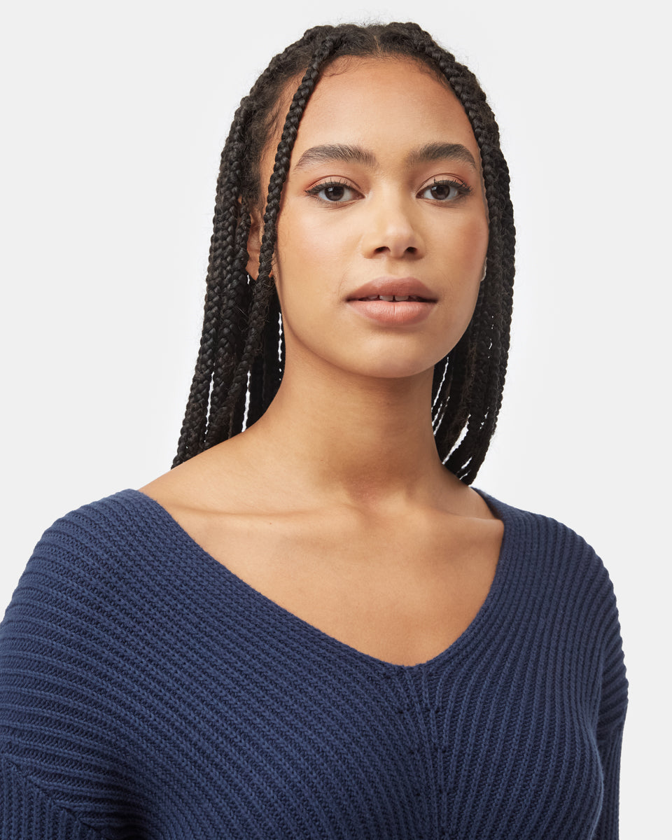Tentree Women's Highline V-Neck Sweater - Dress Blue