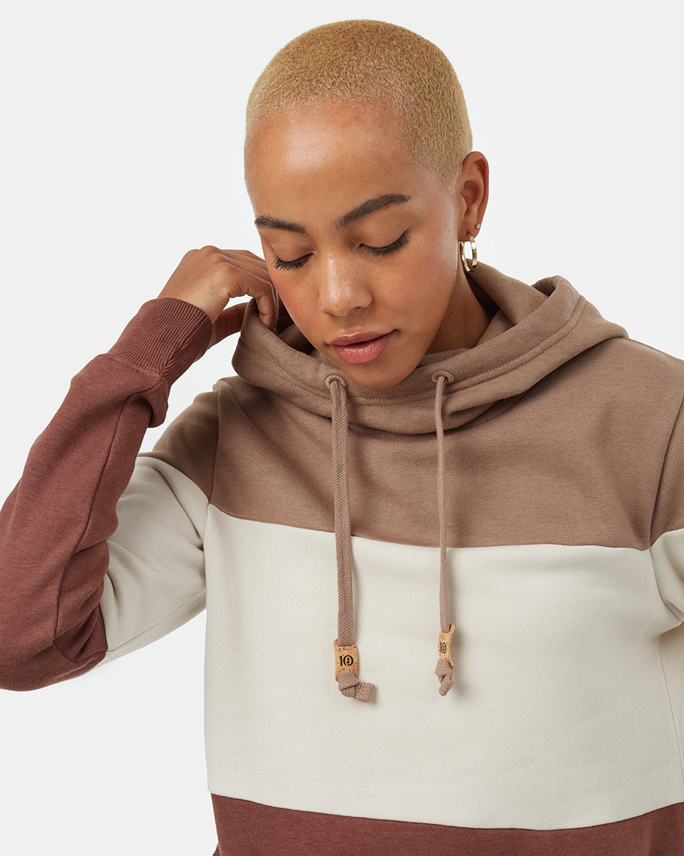Tentree Women's Blocked Banshee Hoodie - Pine Bark Silver Cloud Grey Mesa Red