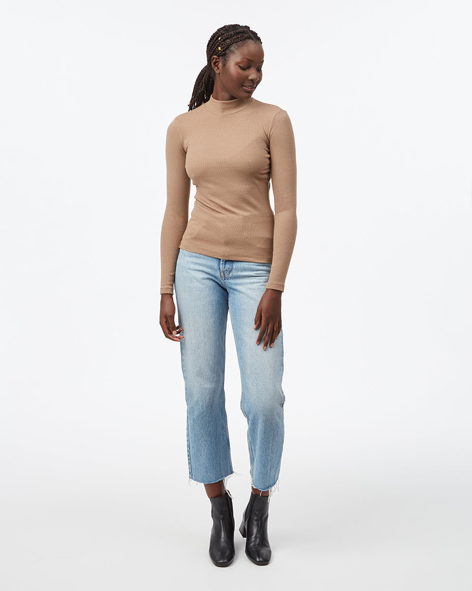 Tentree Women's Rib Mock Neck Longsleeve - Pine Bark