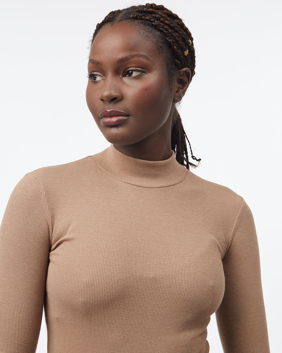 Tentree Women's Rib Mock Neck Longsleeve - Pine Bark