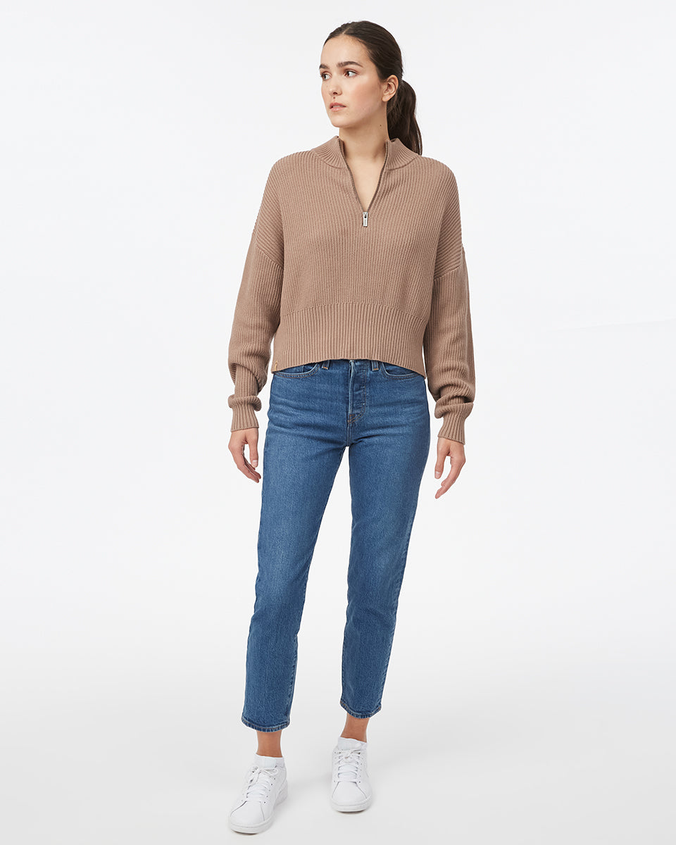 Tentree Women's Highline 1/4 Zip Mock Neck - Pine Bark