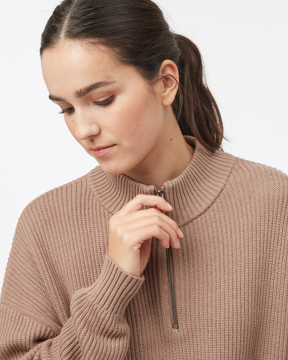 Tentree Women's Highline 1/4 Zip Mock Neck - Pine Bark