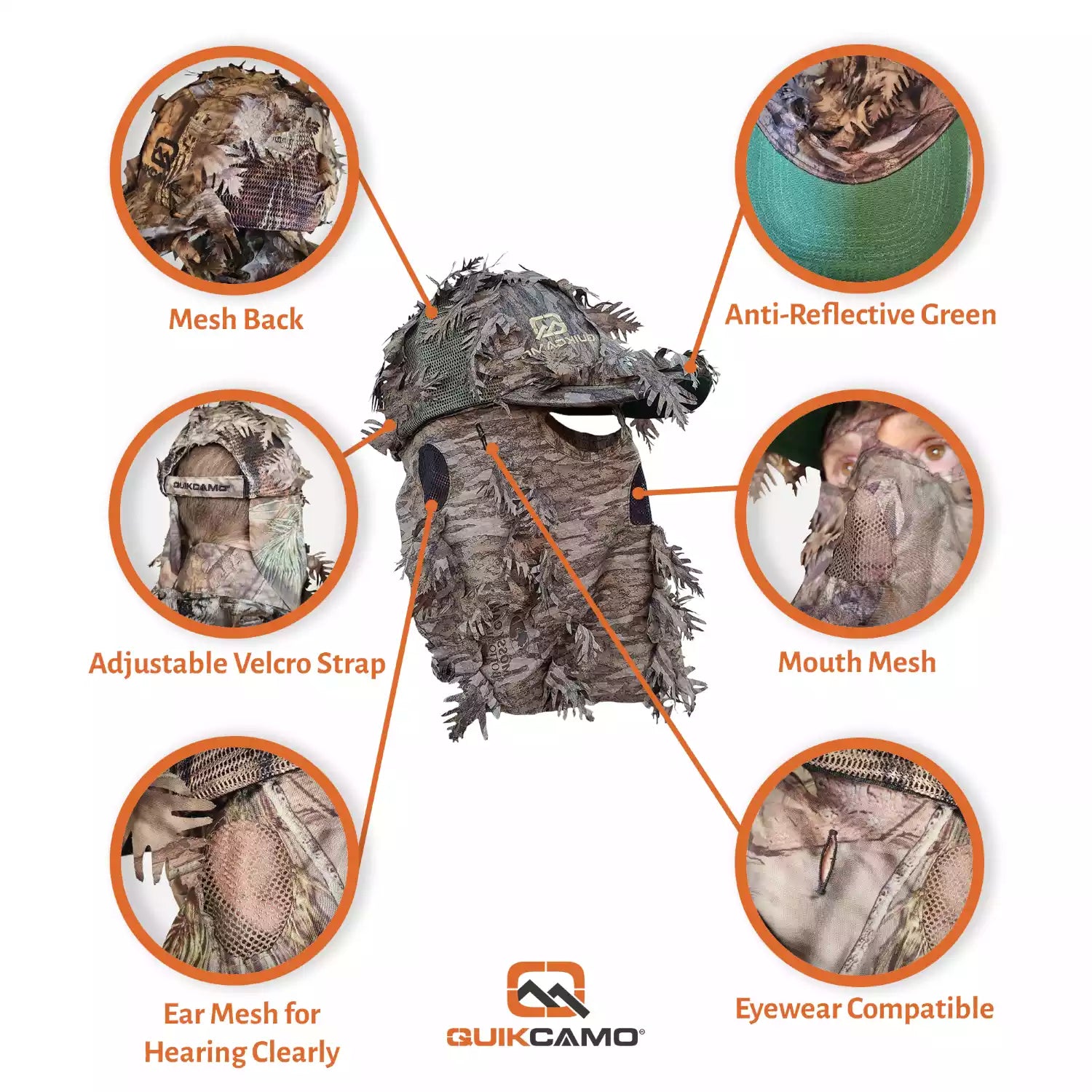 QuikCamo 3D Leafy Ball Cap with Front Face Mask – product view 51