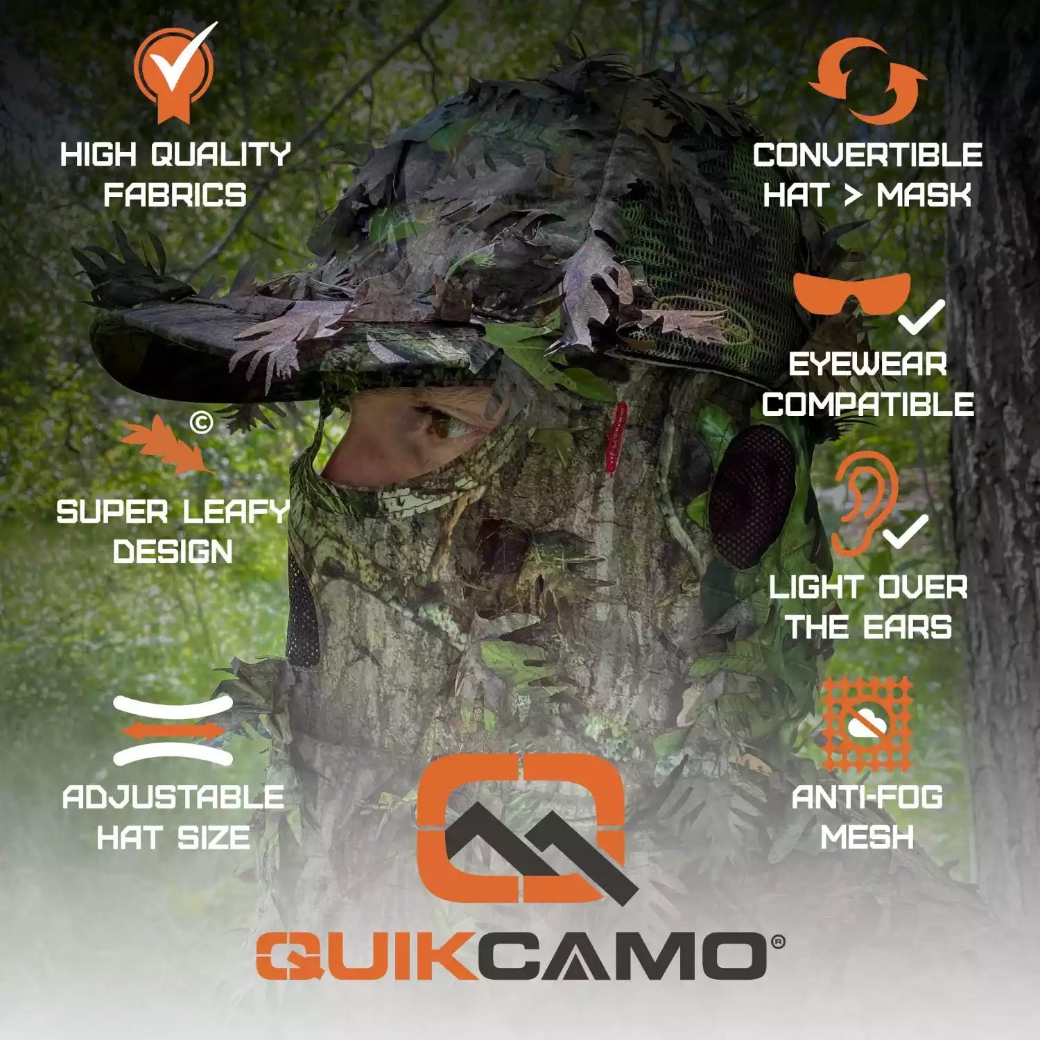 QuikCamo 3D Leafy Ball Cap with Front Face Mask – product view 56