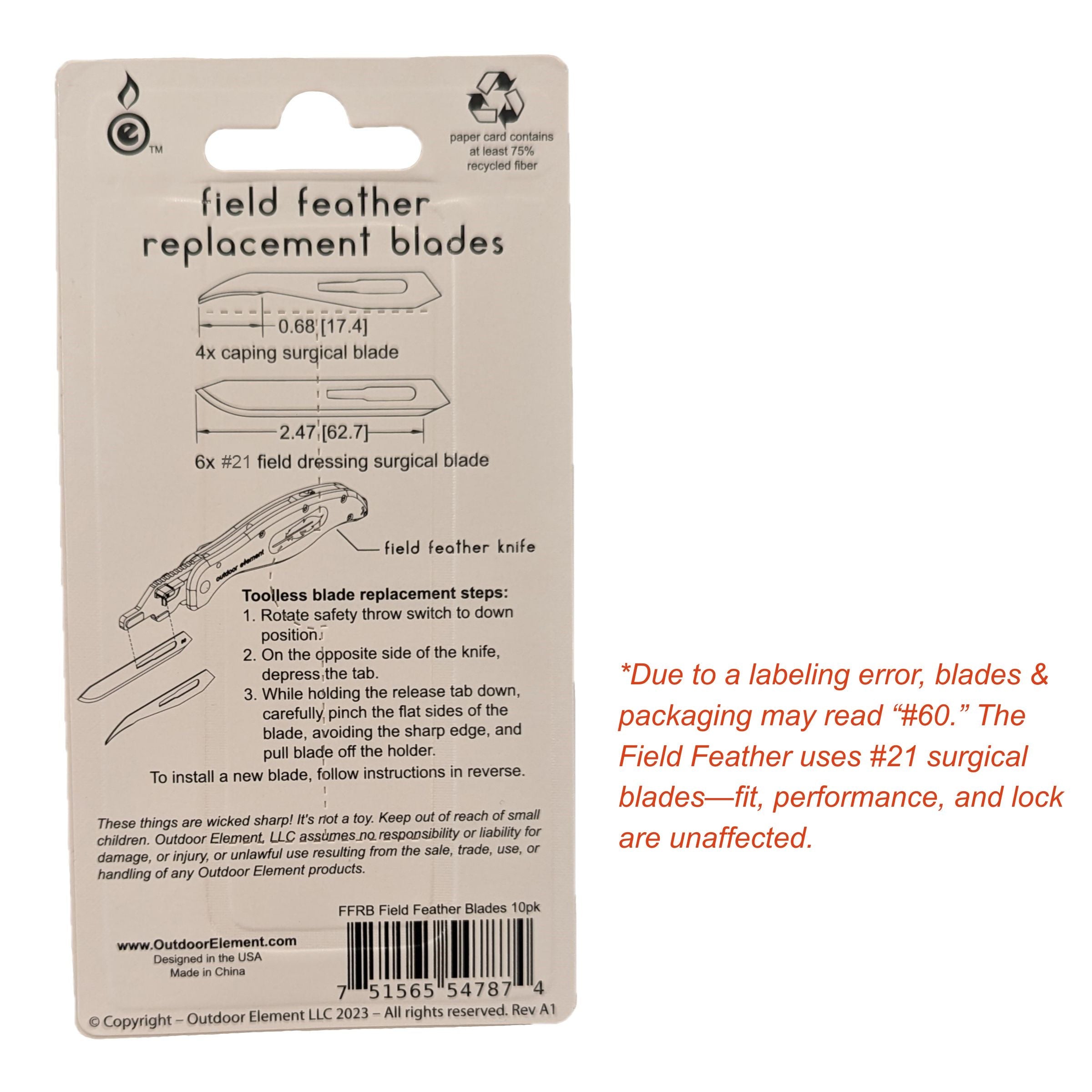 Outdoor Element Hunting Surgical Blade Replacements 10pk - for Field Feather