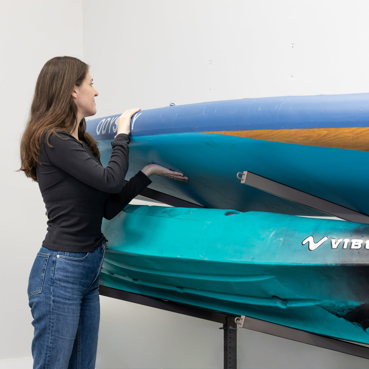 G-Watersport 3 Kayak & Canoe Rack | 3 Levels With Wheels | Single-Sided | Mud - product view 4
