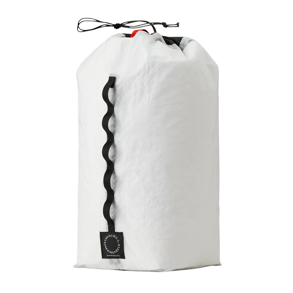 White XL drawstring bag with black drawstring and a visible brand label on a white background