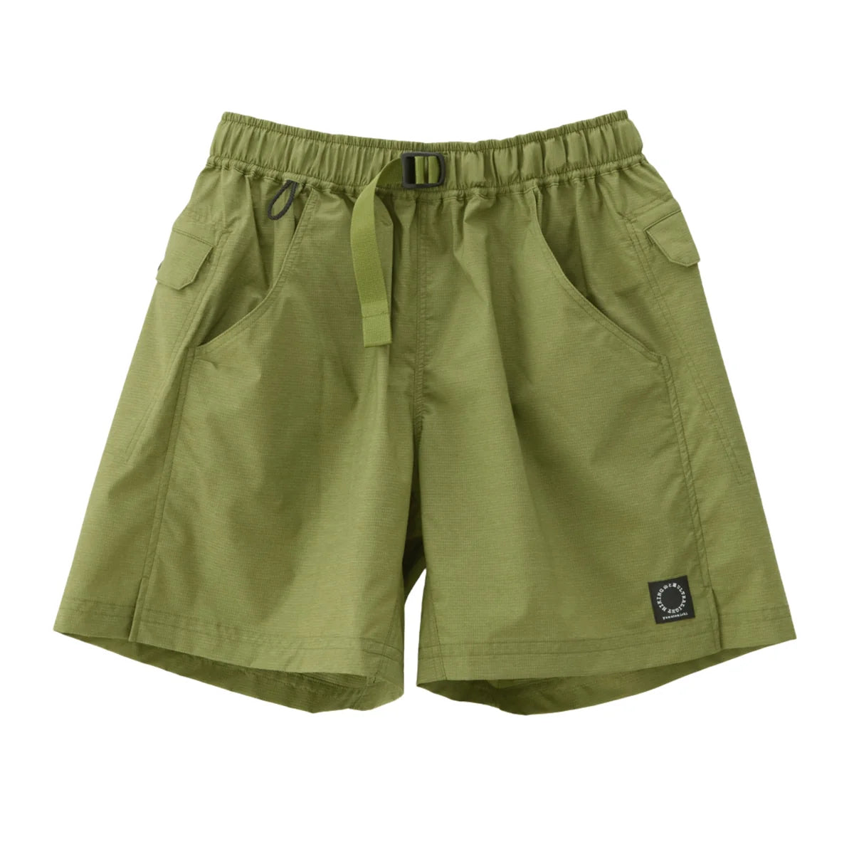 Green shorts with a belt on a white background