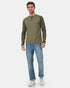 Tentree Men's TreeBlend Baker Henley Longsleeve - Deep Lichen Green Heather Olive Night Green Heather