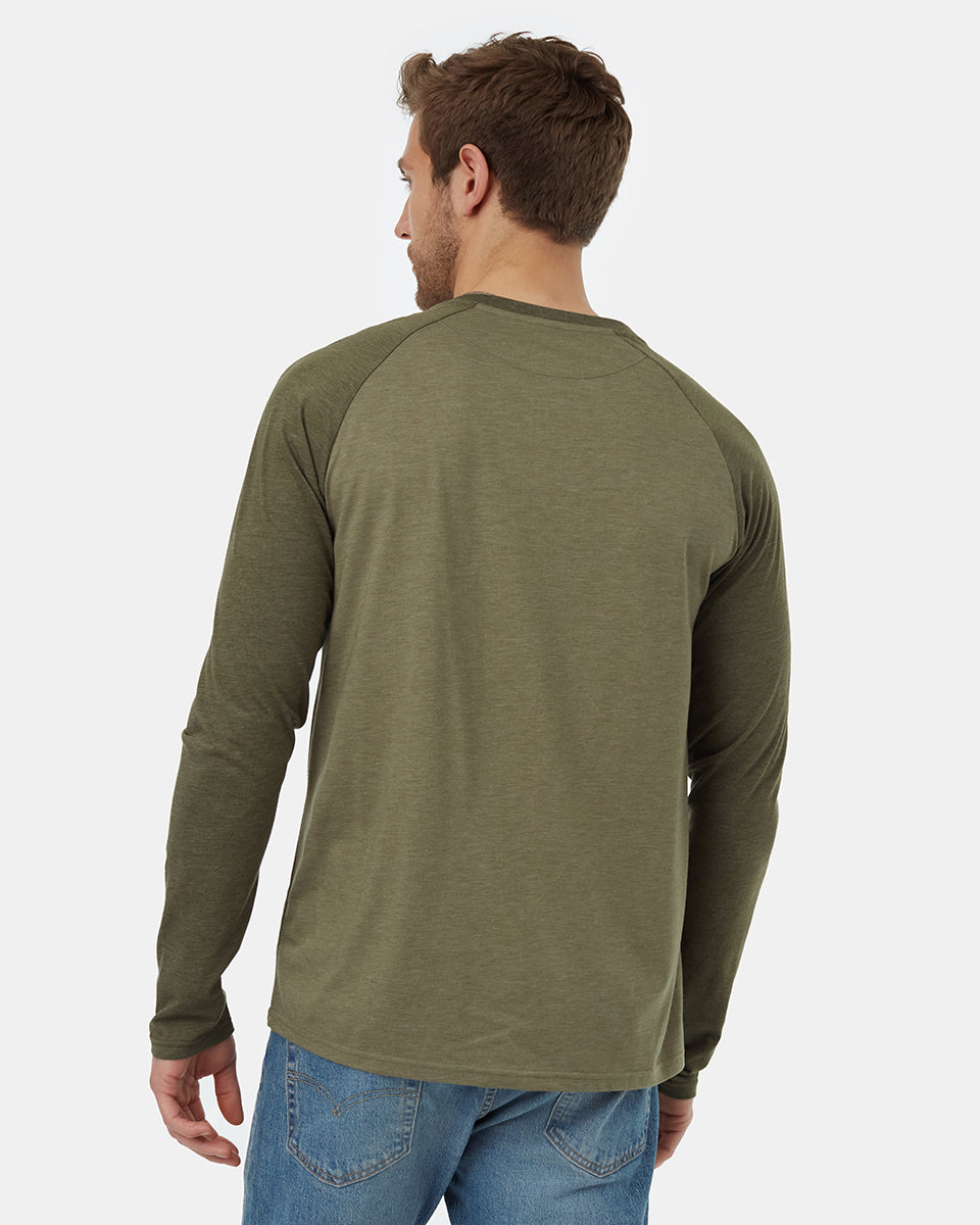 Tentree Men's TreeBlend Baker Henley Longsleeve - Deep Lichen Green Heather Olive Night Green Heather