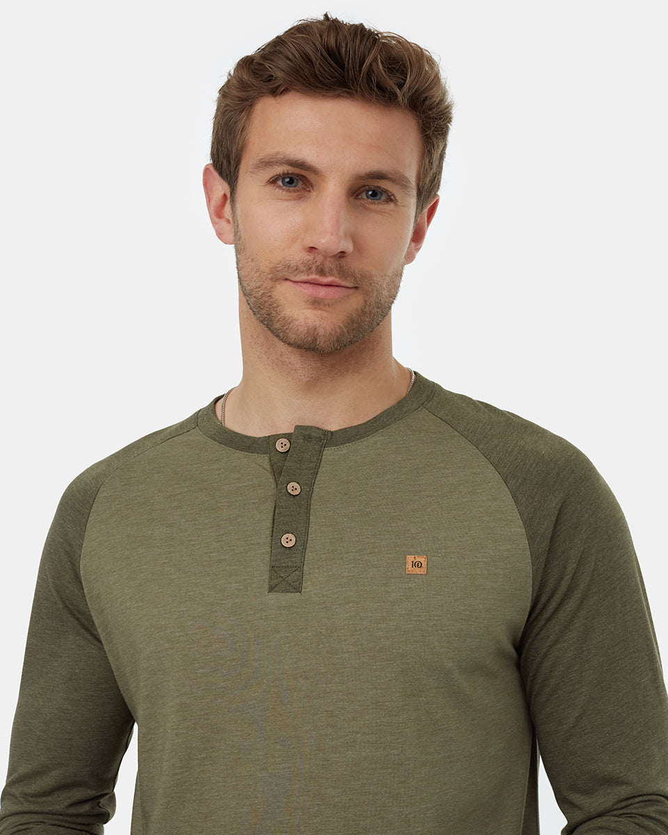 Tentree Men's TreeBlend Baker Henley Longsleeve - Deep Lichen Green Heather Olive Night Green Heather
