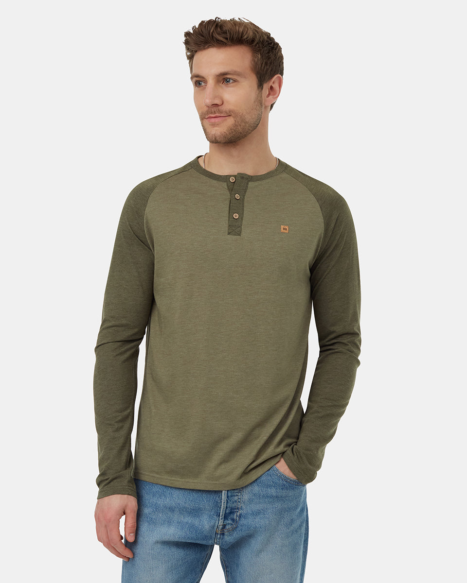 Tentree Men's TreeBlend Baker Henley Longsleeve - Deep Lichen Green Heather Olive Night Green Heather
