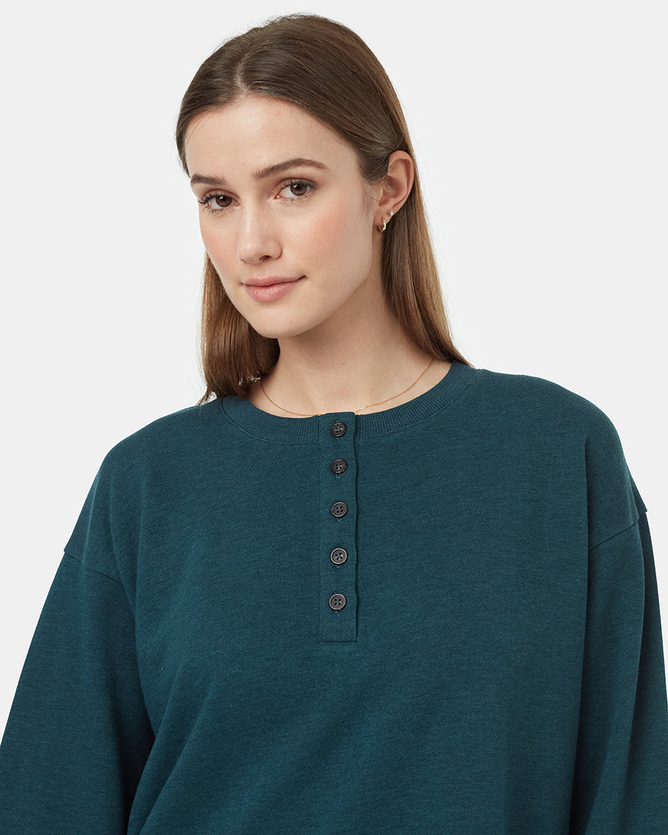 Tentree Women's TreeTerry Henley Crew - Reflecting Pond