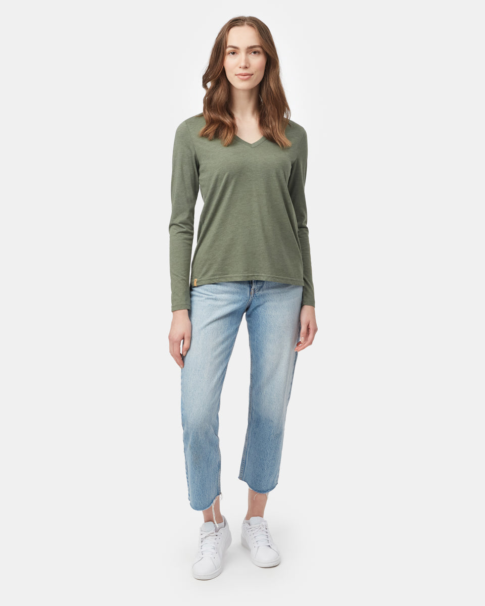 Tentree Women's TreeBlend V-Neck Longsleeve T-Shirt - Agave Green